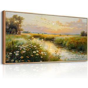 ZUITINGHUA Wood Framed Canvas Wall Art For Living Room Large Wall Decor For Office Bedroom Decorations Pastoral Scenery Picture Water edge Painting Artwork Ready To Hang Home Decor 30x60 In (60L" x 30W", Pastoral Wood Framed 2)
