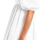 Ebifin Womens Square Neck Dresses Half Puff Sleeve High Waist A-Line Casual Backless Smocked Short Babydoll Mini Dress (White, S)