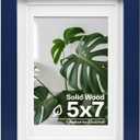  Egofine 5x7 Picture Frame Made of Solid Wood,Covered by Plexiglass Display Pictures 3.5x5/4x6 with Mat or 5x7 Without Mat for Table Top Display and Wall Mounting Photo Frame, Navy Blue - Pack of 2