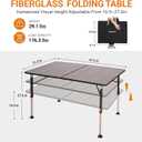 KingCamp Adjustable Height Folding Camp Table, Large Fiber Glass Portable Picnic Table for Outdoor & Indoor Use, Sturdy Aluminum Leg Patio Table for 4-6 People with Storage Bag, 47.2''x31.5'', XL