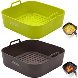 Air Fryer Silicone Liners 5 Qt For Ninja AF141/AF181/COSORI, 2 Pack BPA Free Platinum Air Fryer Basket Liners, Square Ninja Reusable Silicone Liner Accessories Replacement for Parchment (7.8''Lx 7.8''W x 2.3''H)