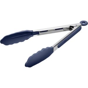 Doosu Kitchen Tongs for Cooking - 600F Heat Resistant Food Tong with Non-Scratch Silicone Tips, Heavy Duty Stainless Steel Locking Tong for BBQ, Grilling Steak, Serving Salad Pasta (9in, Navy Blue)