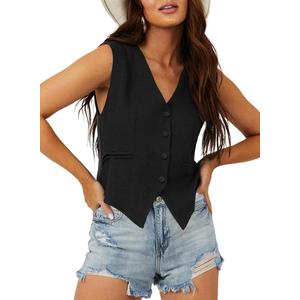 Dokotoo Womens Vest Dressy Casual V-Neck Button-Down Lined Suit Jacket Waistcoat Versatile Vests
Large