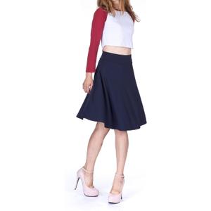 Dani's Choice Impeccable Elastic High Waist A-line Full Flared Swing Skater Knee Length Skirt (Blue, XL)