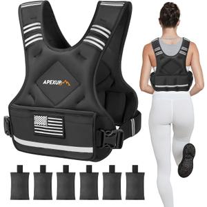 APEXUP Adjustable Weighted Vest, 20-32lb Vest with 6 Ironsand Weights and Large Pocket, Weight Vest for Men Women Strength Training, Running, Walking (Black)