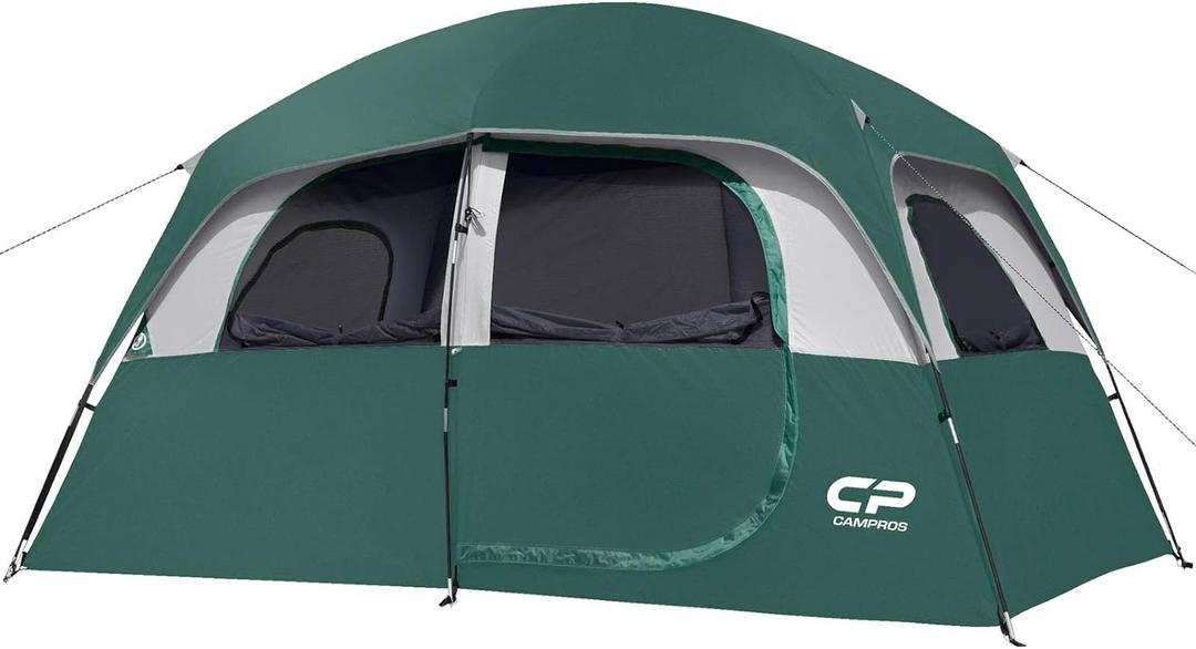 CAMPROS CP Tent-6-Person-Camping-Tents, Waterproof Windproof Family Tent with Top Rainfly, 4 Large Mesh Windows, Double Layer, Easy Set Up, Portable with Carry Bag - Dark Green