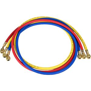 2025 Upgrade 21985 Plus II 1/4" Refrigerant Charging Hose, 60 (5FT), Standard 1/4" Flare Fittings, for R410A, R134A, R22 and All Common Refrigerants, Yellow/Red/Blue (3-Pack)