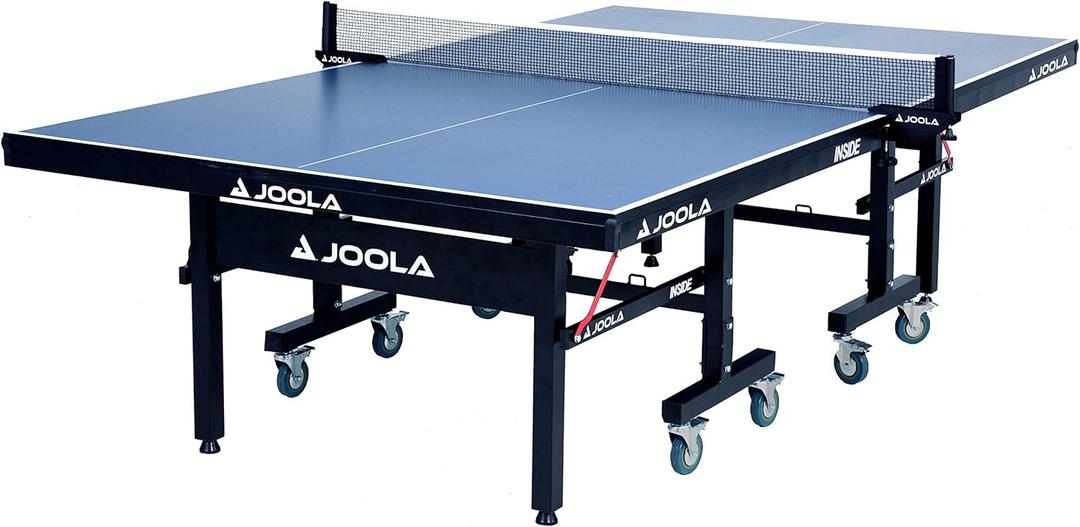 JOOLA Inside Professional MDF Indoor Ping Pong Table with Quick Clamp Table Tennis Net and Post Set - 10 Minute Easy Assembly - Tournament Quality - Foldable with Single Player Playback Mode (Blue)