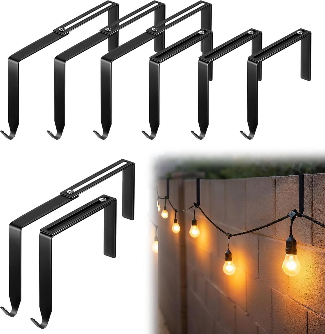 Frienda 6 Pcs Adjustable Outdoor Light String Metal Hooks for 3.2-6 Inch Concrete Wall Cinder Block Fences Hangers Outdoor Light String Hooks No Drill for Concrete Wall Cinder Block and Fence(Black)