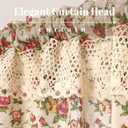 Farmhouse Cotton Linen Tier Curtain 15.7 Inch Long Elegant Floral Lace Window Valance Kitchen Bathroom Short Curtain, 1 Panel, Blooming Roses on Beige