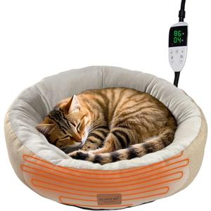 CLAYCLAY Heated Cat Bed, Round Heated Pet Bed for Indoor Cats, 20" Cozy with Timer & Temperature Adjustable, Non-Slip Bottom, Removable, Washable, Waterproof with Pet Heating Pad (One Size)