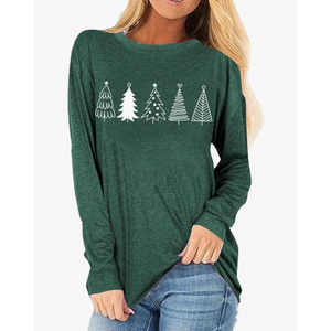 Womens Long Sleeve Merry Christmas T-Shirts Casual Merry and Bright Graphic Tee Christmas Tree Tops Size L