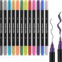 Colourcolor 12 Colors Metallic Marker Pens, Dual Tip Brush & Fine Point Pens for DIY Album, Black Cards, Rock Painting, Card Making, Scrapbooking, Fabric, Metal, Ceramics