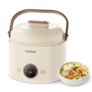Stariver Small Rice Cooker, 2 Cups Uncooked Mini Portable Rice Cooker with Handle, Non-Stick Ramen Cooker, Rice Maker with Keep Warm & Delay Start Function, Electric Pot,1L