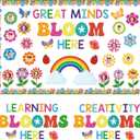 Kosiz Spring Flower Bulletin Board Decorations Set Great Minds Bloom Here Classroom Decorations Colorful Butterfly Rainbow Cloud Paper Cutouts with Floral Borders for School Chalkboard Wall Door Home