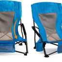 Outdoor Beach Chair for Adults Set of 2 PCS Portable Lightweight Low Back Sling Chair with Cup Holder, 300lbs Capacity Camping Chair for Patio, Lawn, Concert, Travel (Light Blue)
