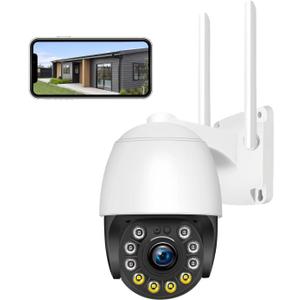 Security Camera Outdoor Wired with Night Vision Color, 360 WiFi Cameras for Home Security, Waterproof Video Surveillance Cameras, Motion Detection, Auto Tracking & Alarm, Fee Phone App and PC Software