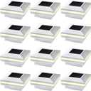 Dynaming 12 Pack Solar Post Lights, Outdoor Solar Powered Decorative Post Cap Light, White Shell & Warm White LED Lighting for Fence Deck Patio, Only Fit 4x4 Wooden Posts (True Size 3.5"x3.5") (12 Pack, for 4x4 Wooden Posts)
