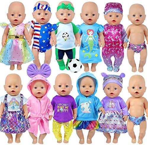 WONDOLL 12 Sets 14-16-Inch-Baby-Doll-Clothes-Outfits Dress Headbands Accessories Compatible with 43cm New Born-Baby-Doll, 15-inch-Baby-Doll