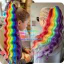Rainbow Hair Extensions Tie in Curly Ponytail Extension Wavy Colorful Crazy Hair Pride Day Accessories for Fun DIY Festival Wacky Rave Colored Braids 18 inch 2 Packs