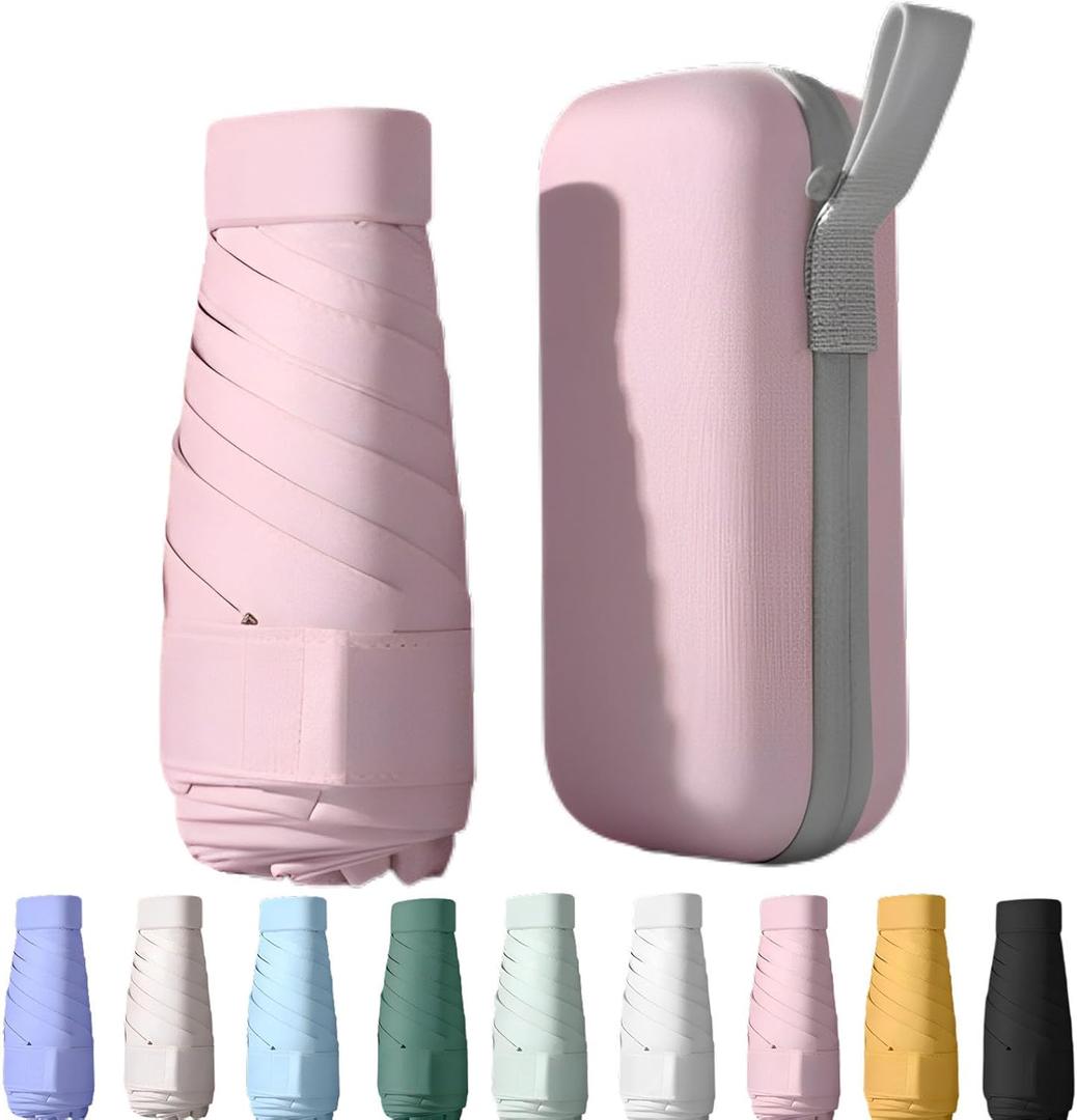 UPF50+ Mini Travel Sun Umbrella for Purse With Case,Small Compact UV Umbrella Protection Sun,Lightweight Portable Parasol Windproof for Women Men Kids