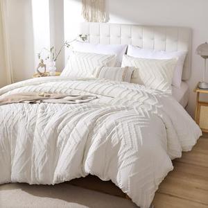YIRDDEO Ivory White Twin Size Comforter Set 2Pcs, Boho Twin Comforter Set Farmhouse Twin Size Bedding Set, Vertical Tufted Twin Bed Set, Lightweight Neutral Twin Bedroom Set (1 Comforter 1 Pillowcase)