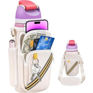 EGH Water Bottle Holder with Strap, Neoprene Sleeve Fits 30/32 oz Bottles, Holds Phone & Keys - Hands-Free Carrying for Hiking, Gym, Travel (for Stanley & Owala Most Brands)