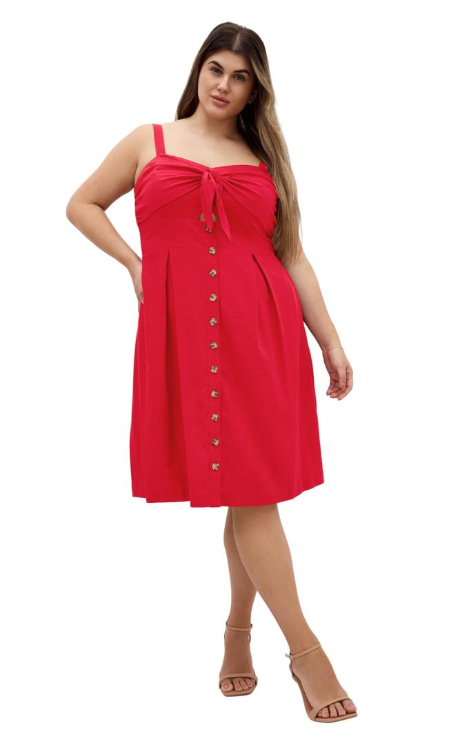 City Chic Women's Plus Size Dress - Sweetly Tied Midi, 14 Red