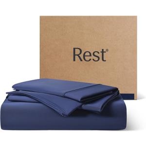 REST Evercool+ Starter Sheet Set, King, Blue, Breathable Bed Sheets for Hot Sleeper and Night Sweats, with Pillowcases, with Ionic+ Self-Cleaning Silver Yarn for Sensitive Skin, 3PCS No Flat Sheet