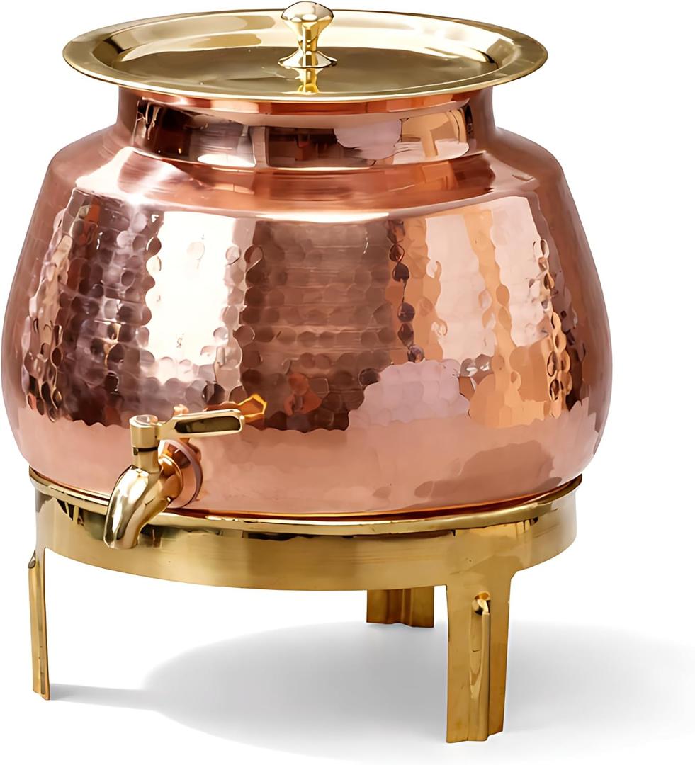 P-TAL Pure Copper Water Dispenser - (170FL Oz,1.32 Gallon) with Lid & Stand