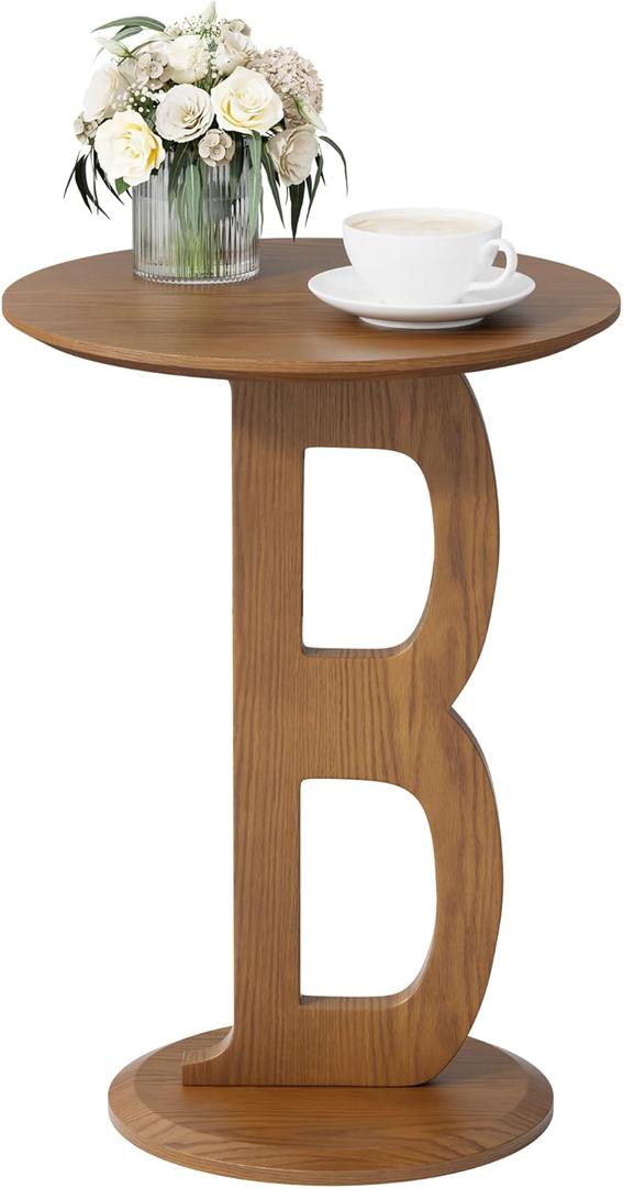 Aoligrace Small Pedestal Side Table, Decorative End Table with Letter B Leg, Wood Accent Drink Table for Couch, Living Room, Walnut Bed Side Tables for Bedroom, Corner, Small Spaces