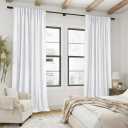 PANELSBURG 92 Inch Curtains 2 Panels Set,Linen Back Tab Pleated Room Darkening White Blackout Curtains 92 Inches Long for Living Room Bedroom