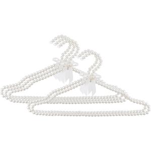 5 Pack Pearl Beaded Clothes Hangers Clothing Hanger with Ribbon Bowknot Elegant Bridesmaid Hangers Closet Coat Storage Organizer for Women Bride Wedding (White)
