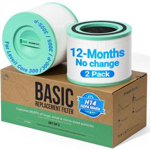 2025 Upgraded 2 Pack Core 300s Pet-Enhanced Filter for Levoit Core 300 Core 300s Air Purifier, Core 300-RF/300S-RF, 12 Months Lifespan, 3-in-1 H13 True HEPA, Activated Carbon Filtration,Green