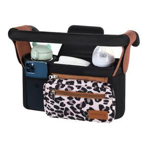 Momcozy Universal Stroller Organizer with Insulated Cup Holder Detachable Phone Bag & Shoulder Strap, Fits for Stroller like Uppababy, Baby Jogger, Britax, BOB, Umbrella and Pet Stroller (Leopard)