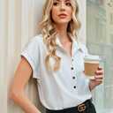 Bebonnie Womens Blouses for Work Professional: Collared Button Up Shirts Cap Sleeve - Cute Summer Lightweight Dressy Shirts Business Attire - Plus Size Blouses for Curvy Women White XXL (White, XXL)