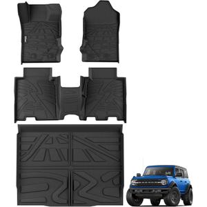 KARPAL Floor Mats for 2021-2026 Ford Bronco 4 Door (Not fit Sport & Rubberized Floor), All Weather TPE Protection Custom Fit Floor Liners, 1st & 2nd Row & Trunk Mat Ford Bronco Accessories Car Mats
