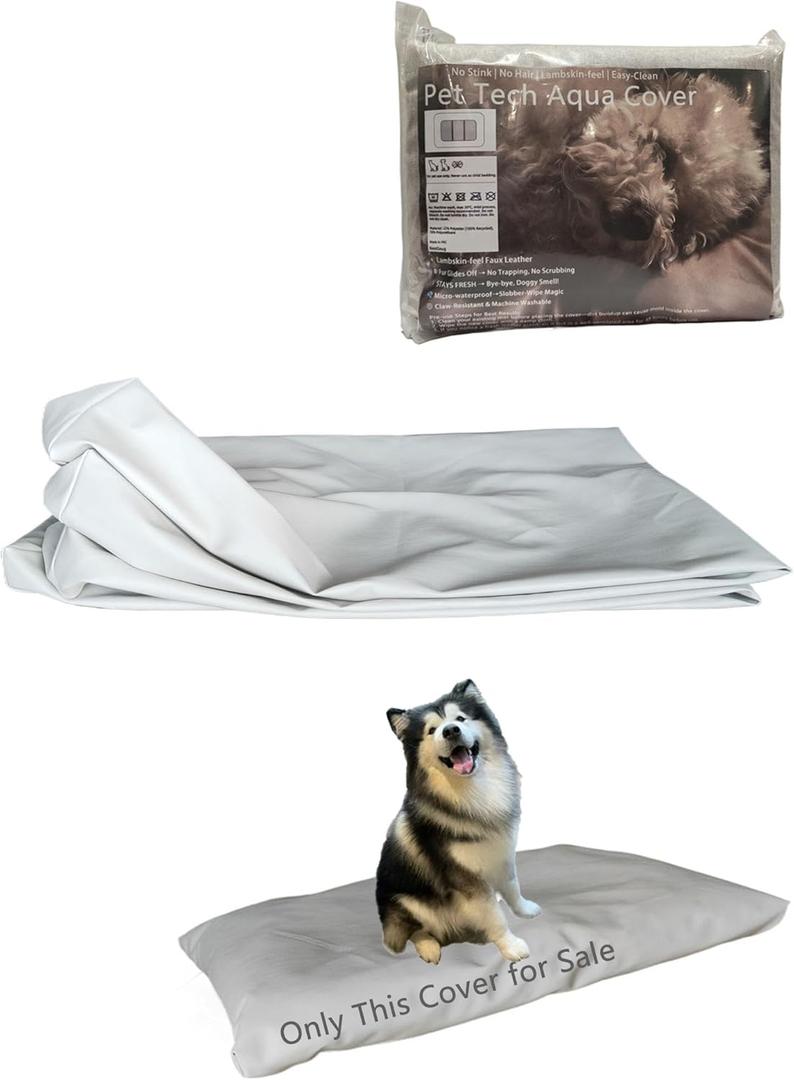 Waterproof Dog Bed Cover - Luxury Vegan Leather, Lambskin Feel | Fur/Drool-Proof, Scratch Resistant, Machine Washable | Wipe Clean | Cover Only (41" x 27") (Light Elephant Grey)
