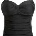 Women's Underwire Tummy Control Swimsuit Top with Push Up - No Bottom Included (Medium, Black)