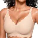 OEAK Women Bras No Underwire Scalloped Push Up Buttery Soft Tshirt Bra Seamless Full Coverage Convertible Everyday Bra (X-Large, Jacquard Nude)