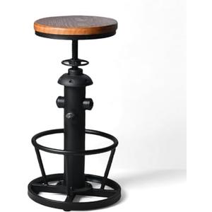 Industrial Bar Stools Kitchen Island Dining Chairs Swivel Wooden Seat Bar Counter Height Adjustable 25-31inch, Style: Solid Wooden Seat
