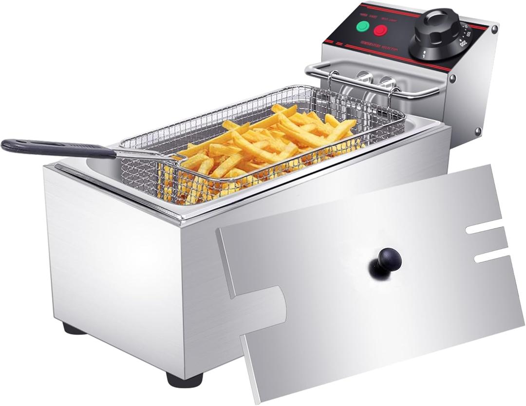 Deep Fryer Stainless Steel - Commercial Style Electric Fryer with Adjustable Thermostat, Rapid Heating & Oil Filtration Basket - Safe for Home Kitchen (Chips/Chicken/Donuts), 3L