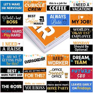 24 Designs Office Party Photo Booth Props Double Sided 11x5.5 Inch Photo Booth Props Corporate Party Water Proof Funny Adult Work for Office Work Celebration Activity Team Parties Gatherings (Colorful)