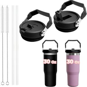 2 x 2pack Designed for Stanley IceFlow 30 oz Lid, Spill Proof Leak Proof Tumbler Lid Cup Lid Replacement for Stanley 30 oz Tumbler, New Black Black