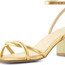 Strappy Heels for Women Block Chunky Heels Open Square Toe Ankle Strap Buckle Sandals Dress Party Shoes, Size 7