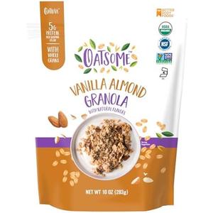 Oatsome Vanilla Almond Granola, Gluten Free, Non-GMO, 5g Protein, Made with Whole Grain Organic Oats, Honey, Almonds, & Vanilla, for Protein Snacks Cereals Breakfast Yogurt, 10 Oz Bag BBD 06/05/26