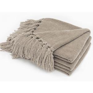 EVERGRACE Soft Chenille Throw Blanket for Couch, Cozy Plush Fuzzy Decorative Chenille Knit Throw Blanket with Tassels, Lightweight Blanket and Throws for Bed Sofa Gift Home Decor, Taupe 50"x60"