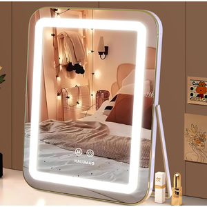 halumao Vanity Mirror with Lights, 14.5" Light Up Makeup Mirror, LED Makeup Mirror with Lights for Bedroom Tabletop, Smart Touch Control 3 Colors Dimmable, 360° Rotation