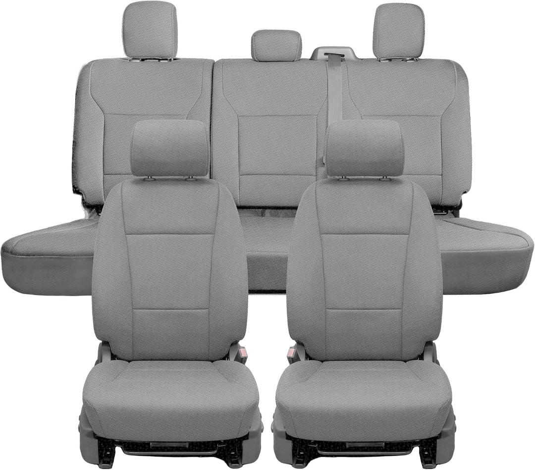 Front & Rear Full Set Cloth Seat Covers for Ford F150 2015-2026 F150 Lightning 2022-2025 F250 F350 Super Duty 2017-2026 Crew Cab Foam Padded Bucket Seat Covers - Gray