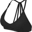 YEOREO Workout Sports Bras for Women Padded Strappy Open Back Gym Bra Light Impact Criss Cross Yoga Crop Top, XS, Black